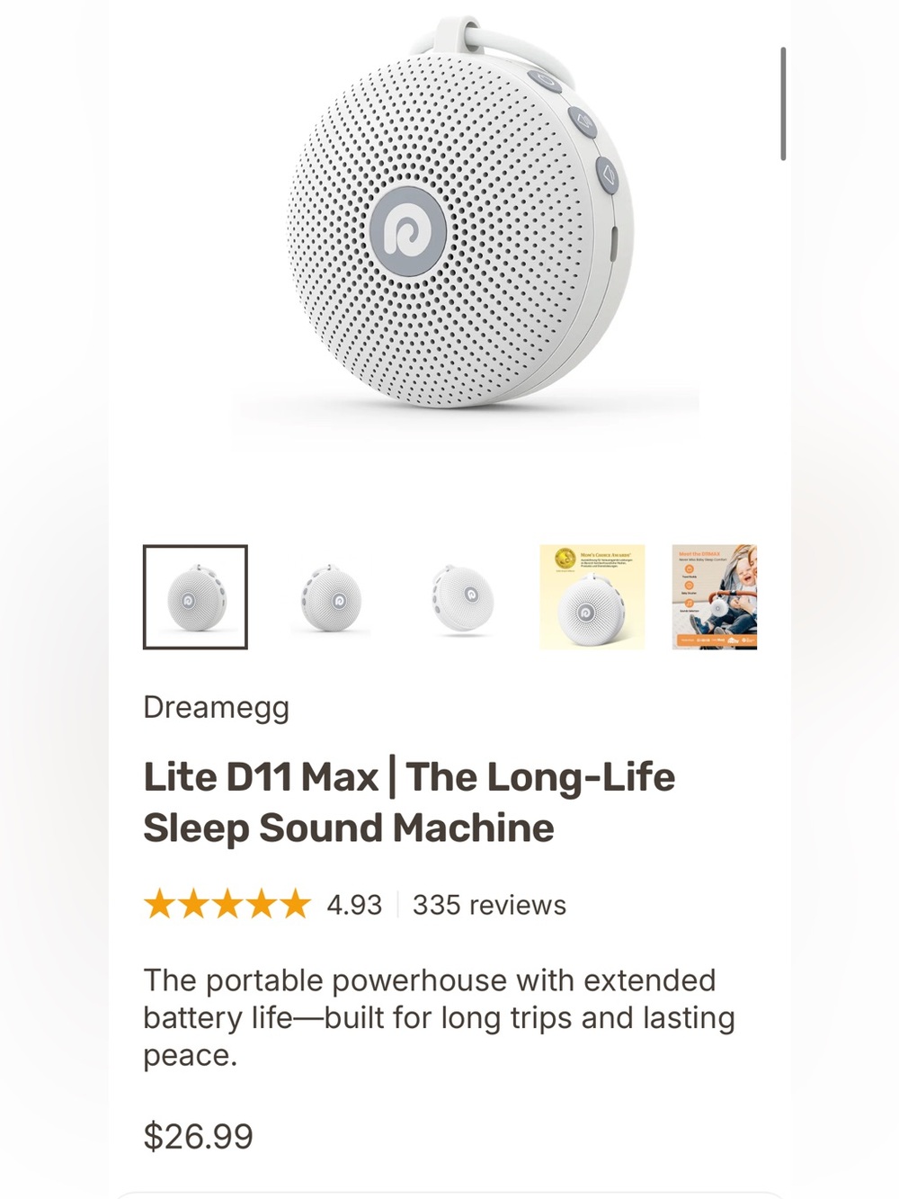 Lite D11 Max Portable Sleep Sound Machine - White NWT never opened from box